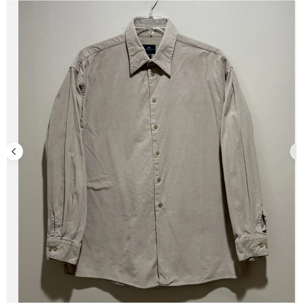Kenneth Cole Mens XL Beige Corduroy Button Up Shirt Jacket Overshirt Shacket